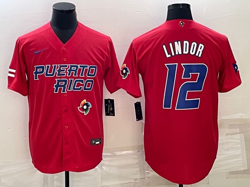 Men 2023 World Cub 12 Lindor Red Nike MLB Jersey8